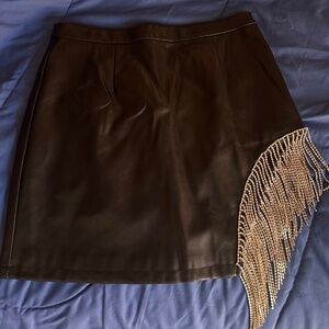 Black (P)Leather Skirt with Diamond Fringe